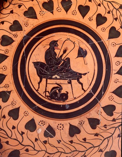 Un suonatore di lira - Figura nera di un vaso ceramico da Falerii Veteres, VI secolo a.C. da Etruscan
