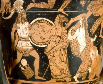 Antichità etrusca: cratere a campana raffigurante la distruzione di Troia: (dettaglio) da Etruscan