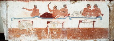 Arte etrusca: scena di banchetto. Affresco della tomba del "tuffatore". Dal cimitero meridionale di Paestum. 480-470 a.C. Museo Archeologico Nazionale, Paestum da Etruscan