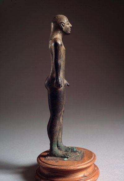 Civiltà etrusca: scultura in bronzo di kouros, da Talamone, Italia, 540-530 a.C., Dim 21 cm da Etruscan