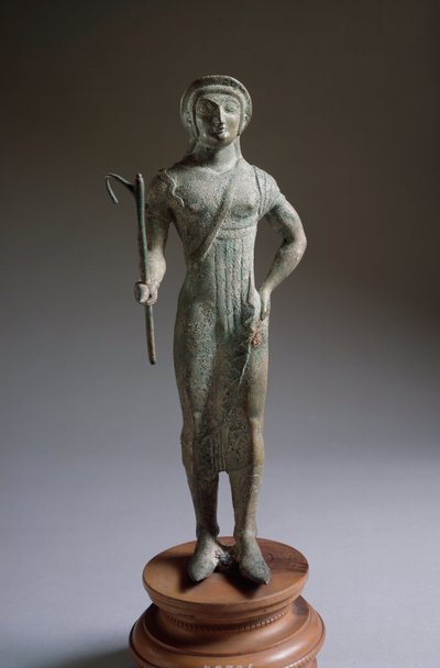 Civiltà etrusca: figura di offerente, scultura in bronzo, 480 a.C., Dim 27 cm da Isola di Fano, Italia da Etruscan
