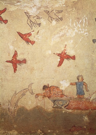 Barca da pesca, dalla Tomba della Caccia e della Pesca, c.520-10 a.C. da Etruscan