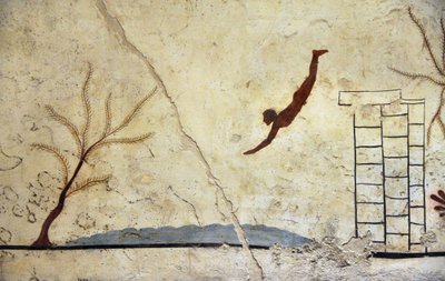 Arte greca: Un giovane nuotatore che si tuffa. Affresco della tomba del "tuffatore", Paestum da Etruscan