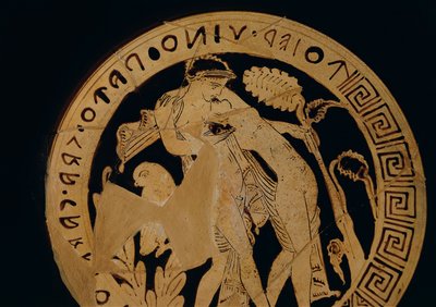 Italia, Lazio, Civita Castellana, Kylix a figure rosse raffigurante giovani che si abbracciano, con iscrizione in lingua falisca, circa 350 a.C. da Etruscan