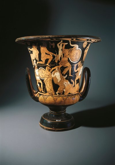 Ceramica a figure rosse, calice cratere raffigurante Neottolemo, Astianatte, Elena di Troia e Priamo a terra, del Pittore di Nazzano, da Civita Castellana da Etruscan