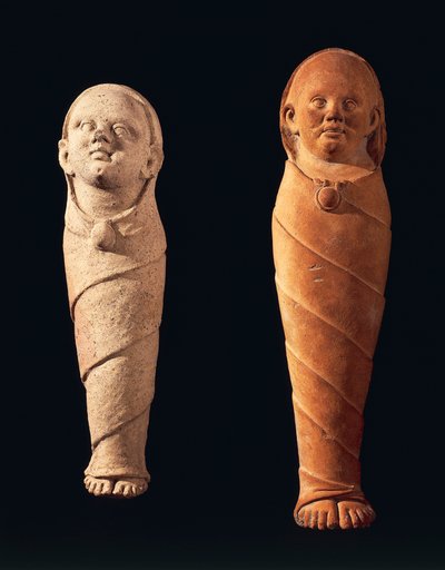 Ex-voto in terracotta con bambini, dalla stipe votiva, da Tessennano (Lazio). Civiltà etrusca, IV secolo a.C. da Etruscan