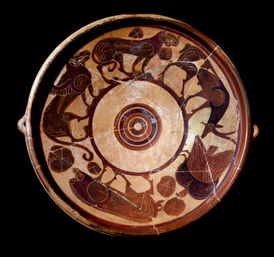 Piatto in terracotta rappresentante animali, 600-590 a.C. da Etruscan