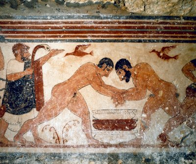 Due lottatori. (dettaglio di affresco, 530 a.C.) da Etruscan