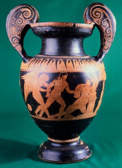 Cratere a volute del Pittore di Magonza, raffigurante un guerriero e un