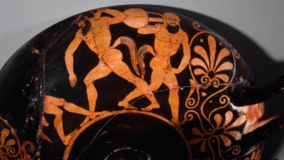 Arte etrusca: Kylix decorato con un komos da Etruscan Etruscan