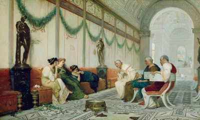 Interno di edificio romano con figure, c.1880 da Ettore Forti