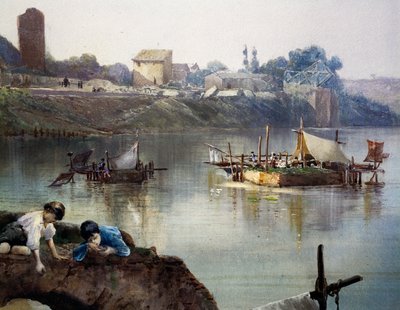 Giornelli dei pescatori sul Tevere vicino a Porto di Ripa Grande a Roma, di Ettore Roesler Franz (1845-1907) da Ettore Roesler Franz