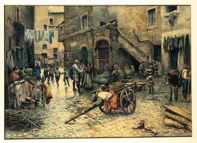 Vita di strada su Via Capocciuto nel Ghetto (ebraico) di Roma da Ettore Roesler Franz