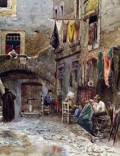 Resti medievali nel ghetto di Roma, di Ettore Roesler Franz, acquerello dalla serie Roma sparita, Dettaglio, Italia da Ettore Roesler Franz