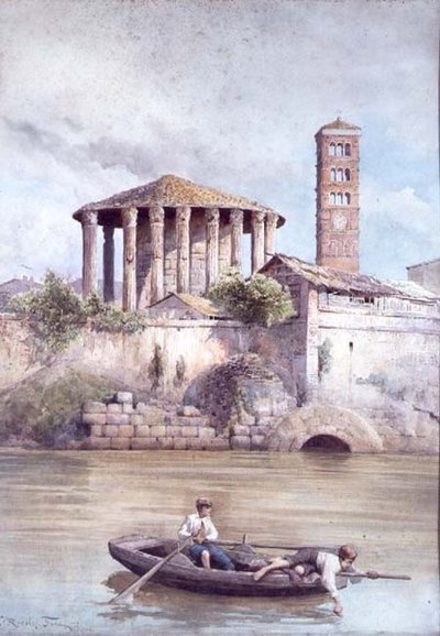 Il Tempio di Ercole dal fiume Tevere, Roma da Ettore Roesler Franz