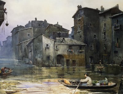 Via della Fiumara allagata a Roma, di Ettore Roesler Franz, acquerello, Italia da Ettore Roesler Franz