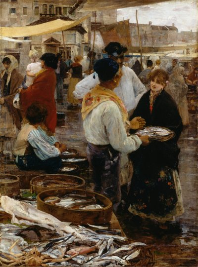 Mercato del pesce a Venezia da Ettore Tito