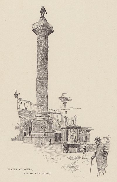 Piazza Colonna, lungo il Corso (incisione) da Ettore Tito