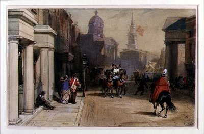Trafalgar Square da Pall Mall, c.1848-52 da Eugene Louis Lami