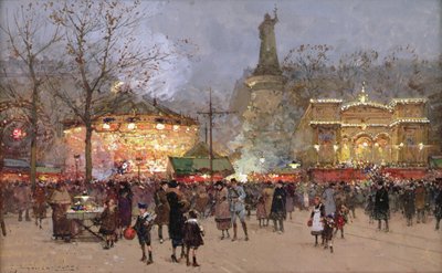 Festa, in Place de La Republique, Parigi da Eugene Galien Laloue