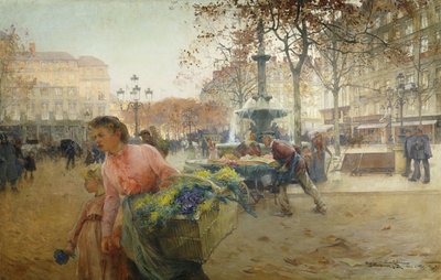 Place du Theatre Francais, Parigi da Eugene Galien Laloue