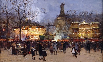 La festa, Place de la Republique, Parigi da Eugene Galien Laloue