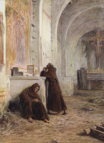 Frate Giles e il suo compagno svenuti dalla fame in una chiesa deserta da Eugene (after) Burnand
