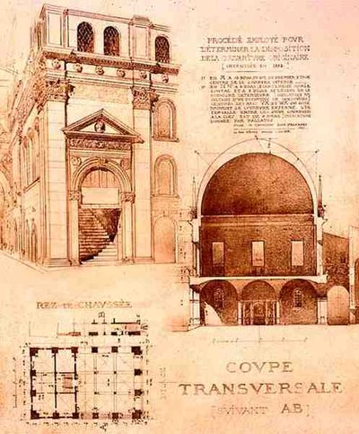 Piano, Sezione Trasversale ed Elevazione della Loggia, o Palazzo del Comune, Brescia, Italia, da 
