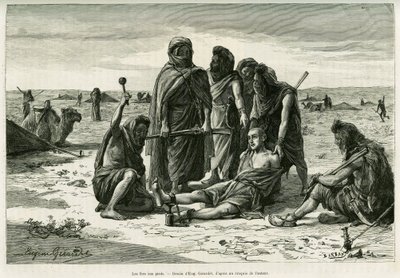 I ferri ai piedi. Incisione di Eugene Girardet, per illustrare il racconto Cinque mesi tra i mori nomadi del Sahara occidentale, nel 1887, di Camille Douls, in Le Tour du monde 1888, sotto la direzione di Edouard Charton (1807-1890), Hachette, Parigi da Eugene Alexis Girardet