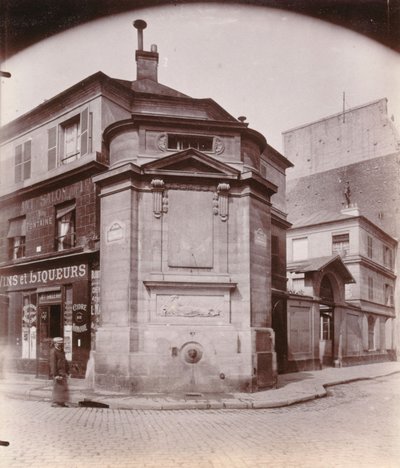 Fontaine des Haudriettes, angolo di rue des Archives e rue des Haudriettes, 3° arrondissement, Parigi (foto in b/n) da Eugène Atget