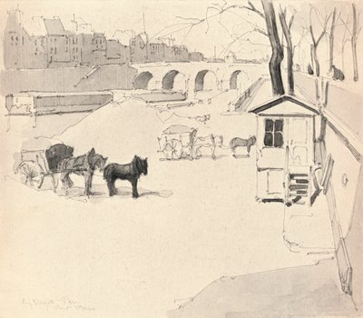 Il Pont Marie - Cavalli e carri, 1915 da Eugene Bejot