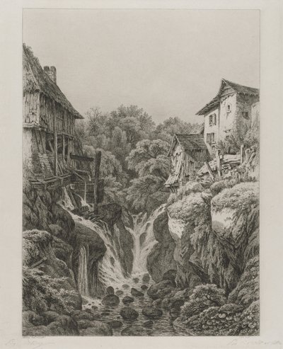 Il Mulino e la Cascata di Grésy vicino ad Aix-les-Bains da Eugene Bléry