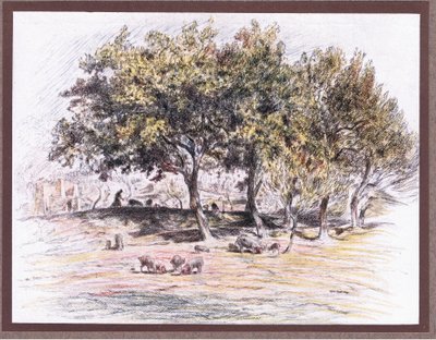 Frate Juniper taglia il piede di un maiale per darlo a un malato da Eugene Burnand