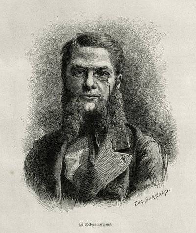 Ritratto del Dottor Harmand, incisione di Eugene Burnand, per illustrare la storia del Laos e delle popolazioni selvagge dell