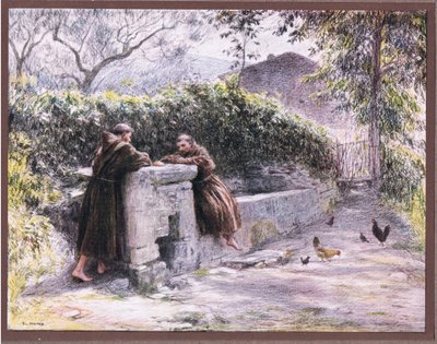 Il pasto di San Francesco e Frate Masseo alla fontana. San Francesco loda la povertà da Eugene Burnand
