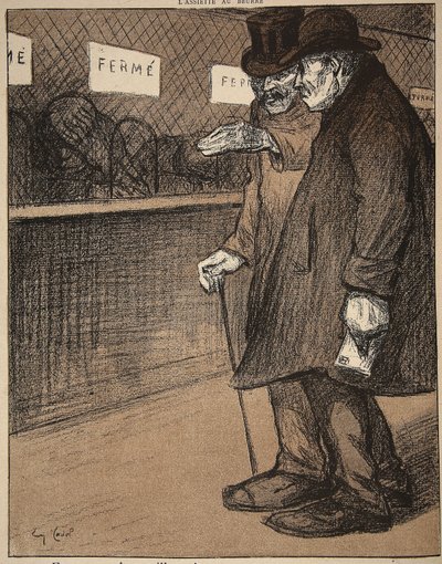 Due anziani signori che camminano davanti a banchi chiusi, illustrazione da 