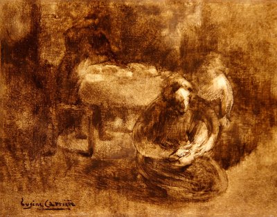 Donna che Allaccia le Scarpe di un Bambino da Eugène Carrière