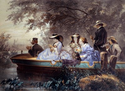 Una domenica in famiglia, pesca nel fiume da Eugene Charles Francois Guerard