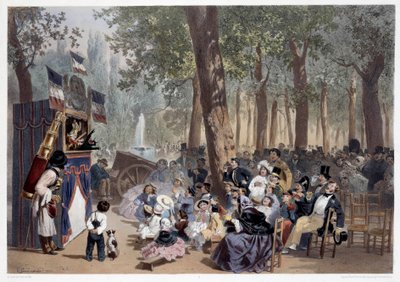 Lo spettacolo dei guignol sugli Champs Elysees a Parigi nel XIX secolo da Eugene Charles Francois Guerard