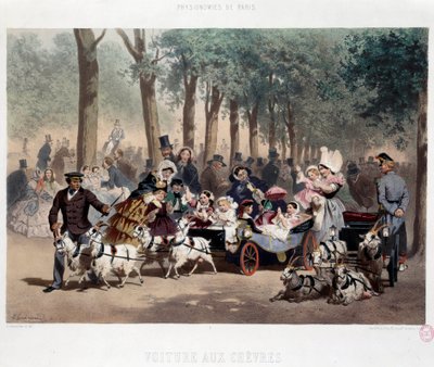 Passeggiata in carrozza nei Giardini delle Tuileries a Parigi nel XIX secolo da Eugene Charles Francois Guerard