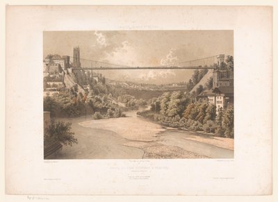Veduta del ponte sospeso sulla Sarine, a Friburgo da Eugene Ciceri