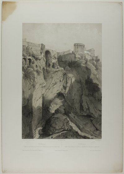 Tivoli: I templi di Vesta e della Sibilla, e le rovine della Grotta di Nettuno, tavola diciannove da Italie Monumentale et Pittoresque da Eugene Ciceri