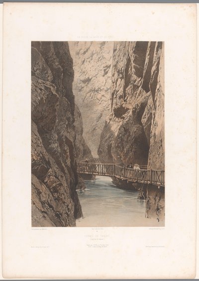 Passeggiatori su un ponte nella gola di Trient (Gorge de Trient) da Eugene Ciceri