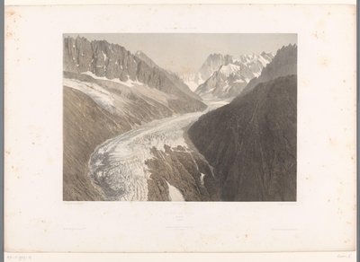 Vista sul ghiacciaio Mer-de-Glace a Chamonix (Gezichten in Zwitserland en Savoye) da Eugene Ciceri