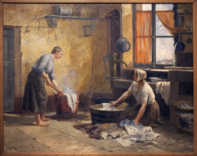 La lavandaia. Dipinto di Eugene Damascus (1844-1899), olio su tela da Eugene Damas