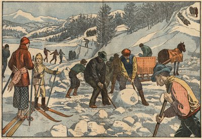 Gli abitanti delle Alpi raccolgono blocchi di ghiaccio in inverno per l