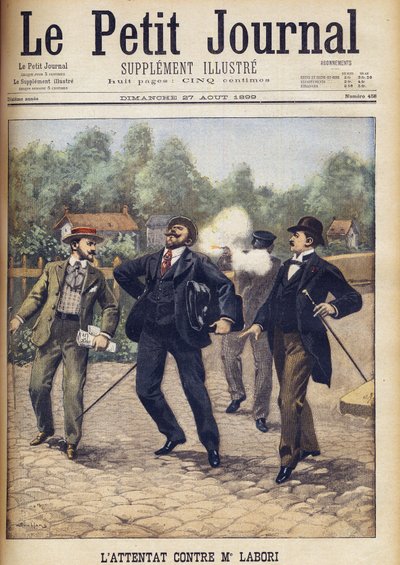 Tentativo di assassinio di Fernand Labori, uno degli avvocati che difendevano Alfred Dreyfus al suo secondo processo a Rennes "Le Petit Journal", agosto 1899 da Eugene Damblans