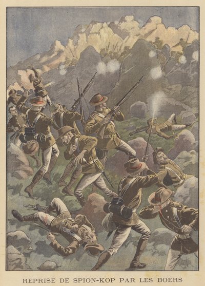 Battaglia di Spion Kop, Sudafrica (litografia a colori) da Eugene Damblans