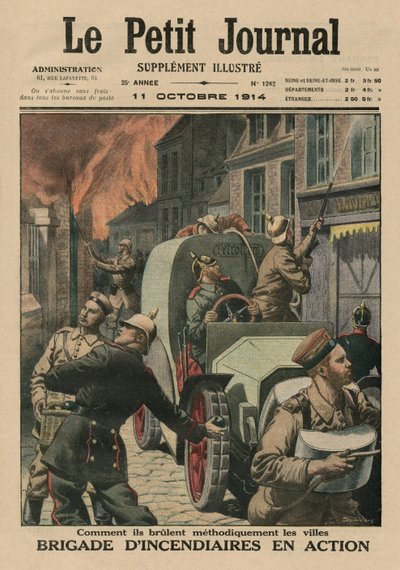Brigata di incendiari al lavoro, come incendiano metodicamente le città, illustrazione di copertina da 