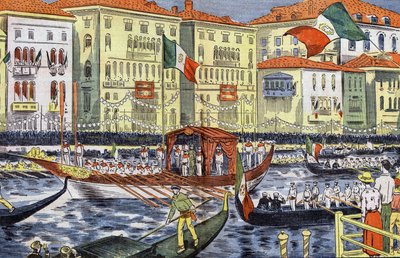 Celebrazione a Venezia in onore del principe e della principessa del Piemonte, disegno di Damblans dal giornale 